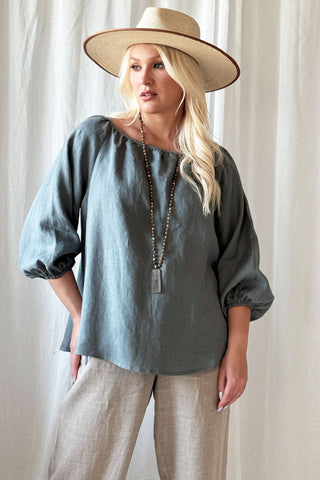 Analise linen shirt, smokey blue