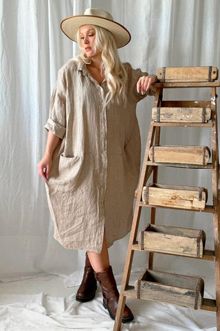 Artist linen dress, cashmere