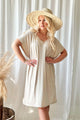 Bamboo wave v-neck dress, beige