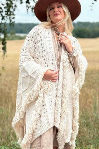 Boheme knit cape, off-white