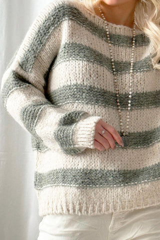 Boucle stripe jumper, off white/sage