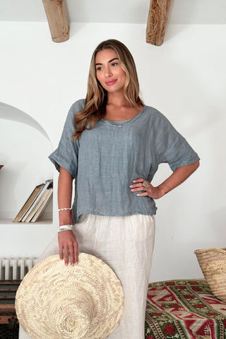 Cara linen shirt, smokey blue