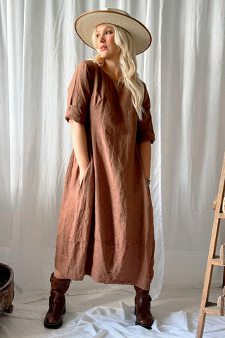 Carmolina linen dress, walnut