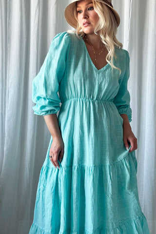 Charly linen dress, turquoise