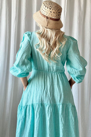 Charly linen dress, turquoise