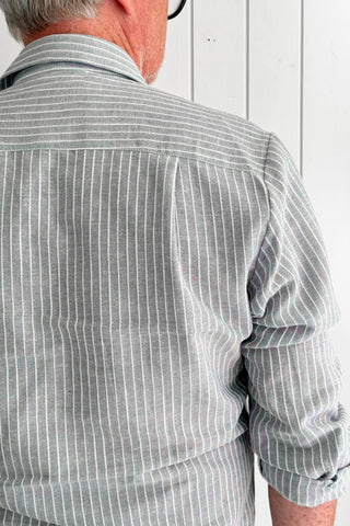 Jules linen blend shirt, blue pinstripe