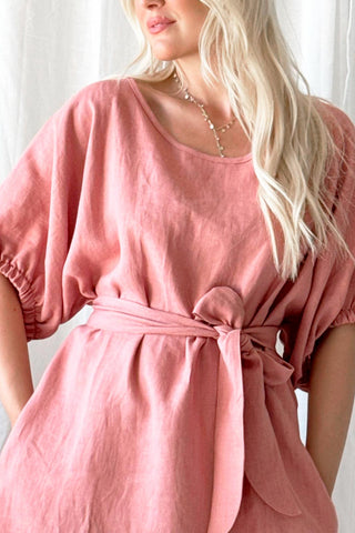 Juno linen dress, peach blush