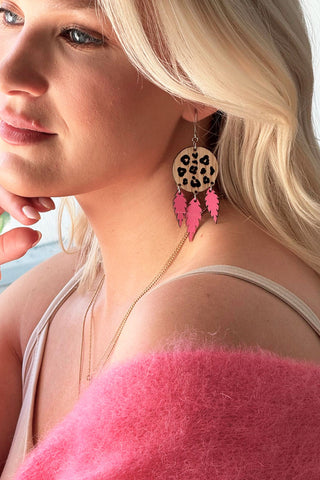 Leo dreamcatcher earrings, pink