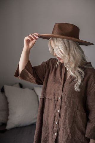 Lorelai shirt dress, walnut pinstripe