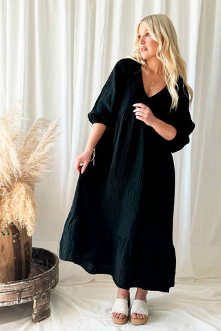 Louella cotton dress, black