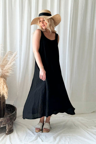 Maddalena linen dress, black