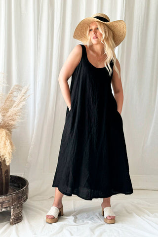 Maddalena linen dress, black