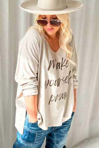 Make yourself proud long-sleeved t-shirt, beige