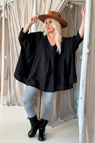 Paige linen tunic, black