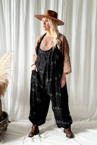 Bohemiana linen jumpsuit, black print