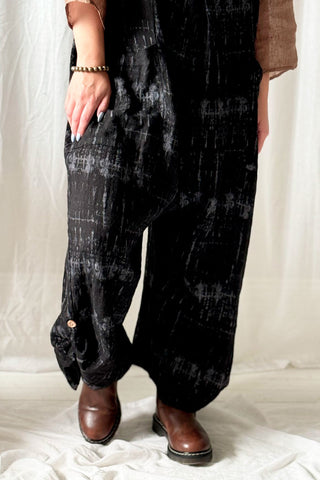 Bohemiana linen jumpsuit, black print