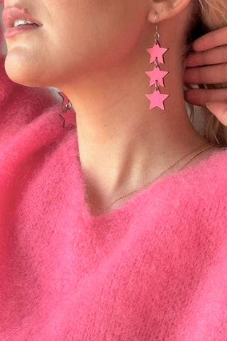 Three stars earrings, pink