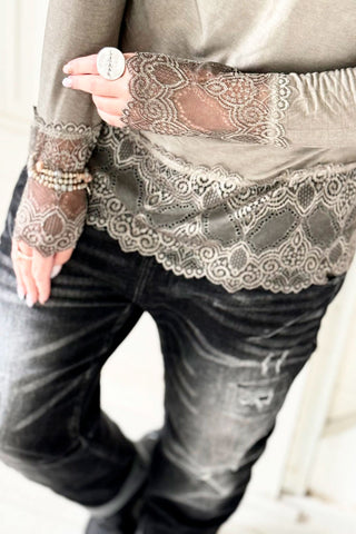 True romance lace top, taupe