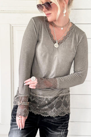 True romance lace top, taupe