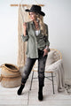 Boyfriend linen blouse, camo green