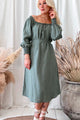 Amalfi linen dress, camo green