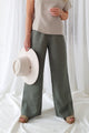 Carpenter linen pants long, camo green