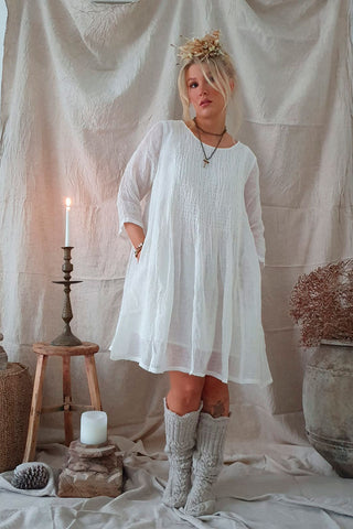 Flora linen dress, off white