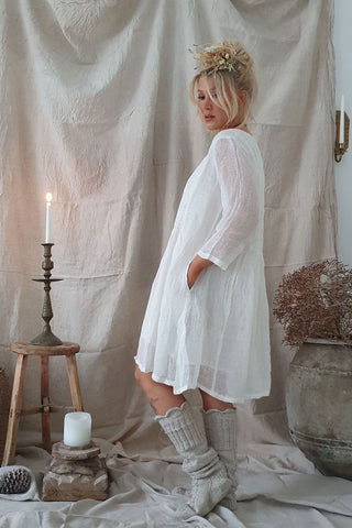 Flora linen dress, off white