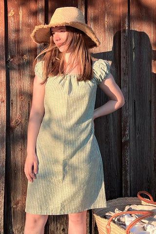 Isabel linen dress, green stripe