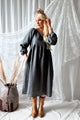 Lovely autumn linen dress, graphite grey